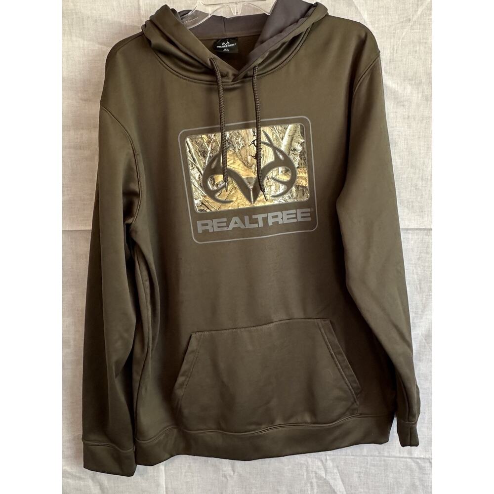 Realtree Hoodie XL - Brown Camo Logo Pullover‎ Performance Fleece Colosseum